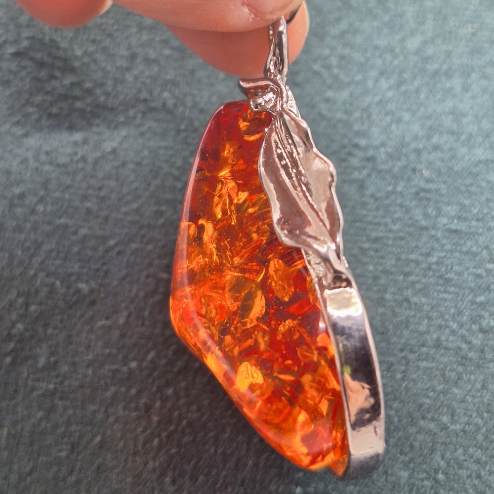 Amber-Style Pendant | Baltic Amber Look | Silver Plated | Handmade in India - Picture 6 of 8